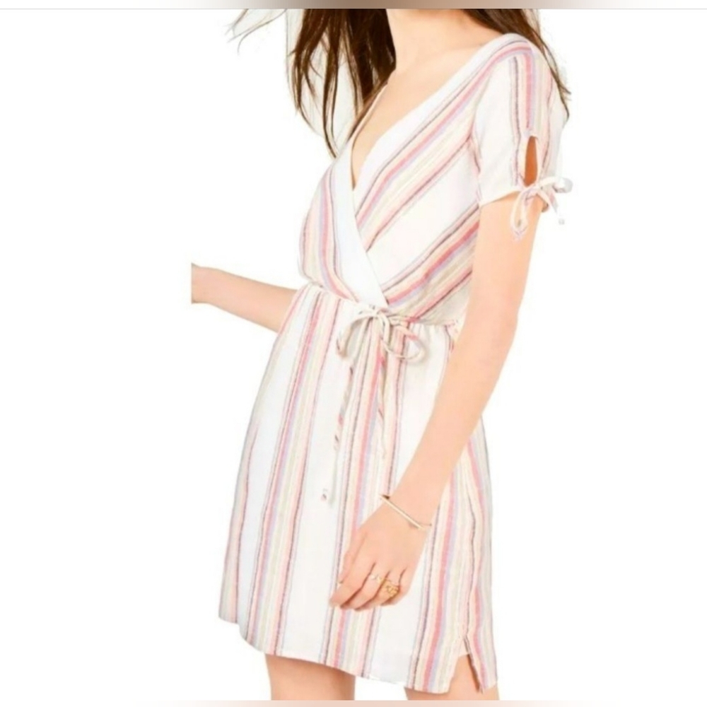 City Studio cream / multi color V neck lightweight cotton dress juniors medium - Picture 6 of 8